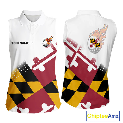 Maryland Flag Women Sleeveless golf polo shirt Custom patriotic golf outfit for ladies NQS10105