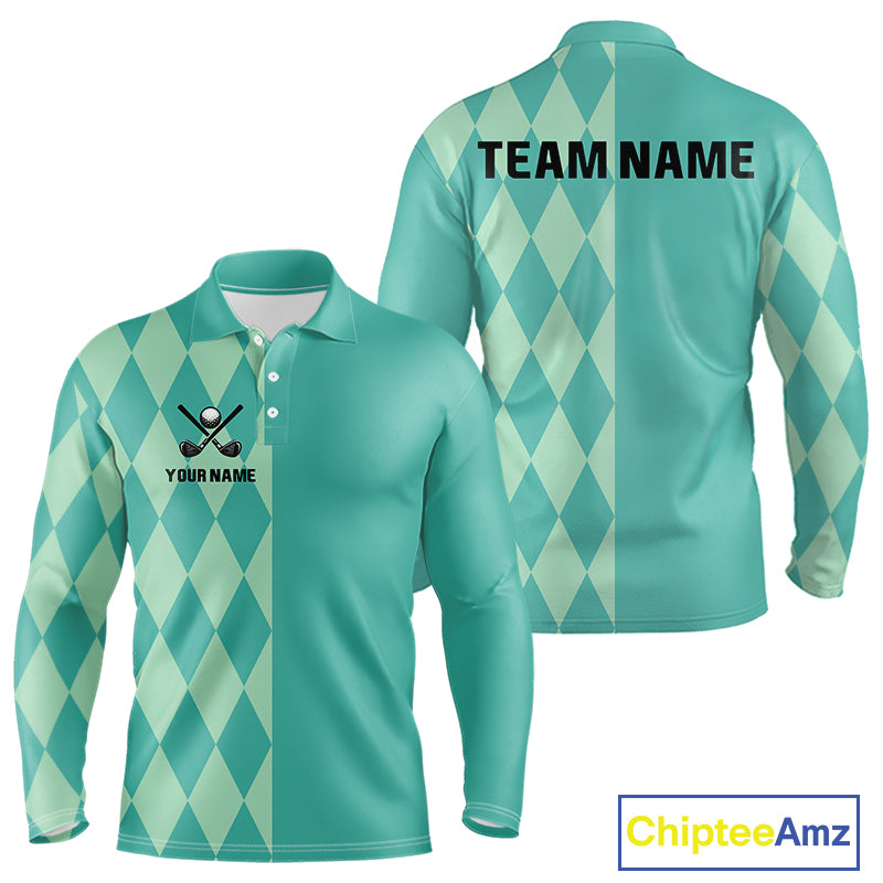 Turquoise argyle pattern Men golf polo shirt Custom golf clothes for men, cool golf gifts NQS10108