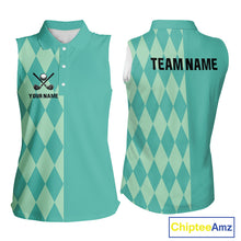 Load image into Gallery viewer, Turquoise argyle pattern Women Sleeveless golf polo shirt Custom golf clothes for ladies NQS10108