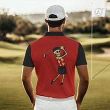 Load image into Gallery viewer, Red and Black argyle pattern Skull Golf Polo Shirts for men Custom mens golf outfit, funny golf gifts NQS10250