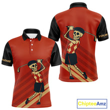 Load image into Gallery viewer, Funny argyle pattern Skull Golf Polo Shirts for men Custom mens golf attire, cool golf gifts | Red NQS10251