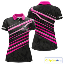 Load image into Gallery viewer, Pink and Black ribbon pattern Women golf polo shirts Custom breast cancer golf attire for ladies NQS10115
