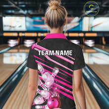 Load image into Gallery viewer, Pink and Black ribbon pattern Women Bowling Shirts Custom breast cancer awareness Team Bowling Jersey NQS10116
