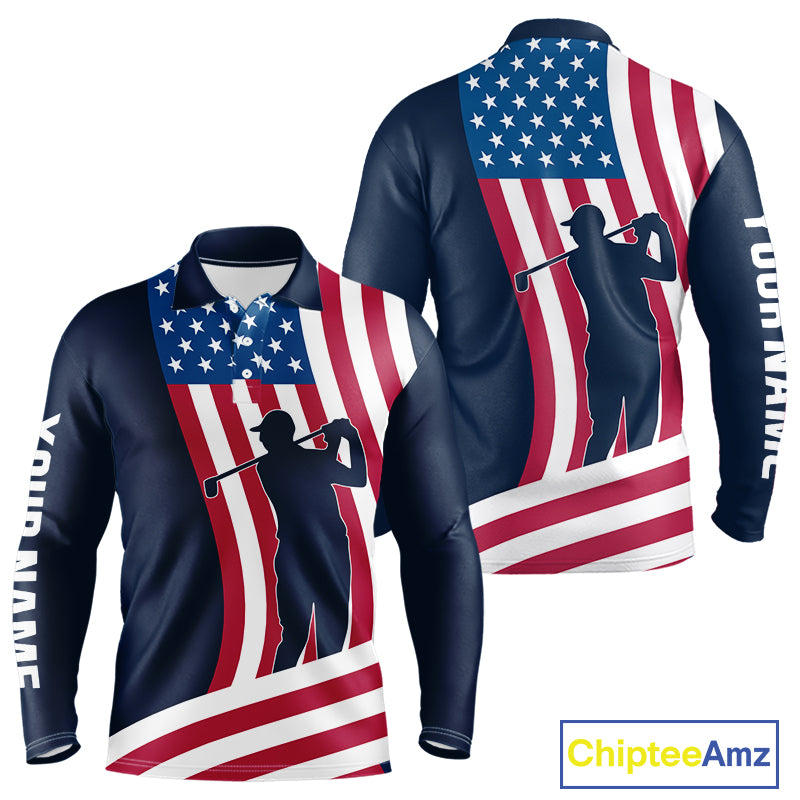 American Flag Mens golf polo shirt custom men's patriotic polo shirts, best golf shirts for men NQS10253