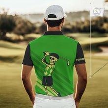 Load image into Gallery viewer, Funny argyle pattern Skull Golf Polo Shirts for men Custom mens golf attire, cool golf gifts | Green NQS10655