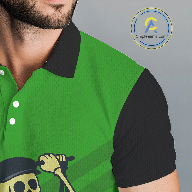 Funny argyle pattern Skull Golf Polo Shirts for men Custom mens golf attire, cool golf gifts | Green NQS10655