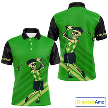 Load image into Gallery viewer, Funny argyle pattern Skull Golf Polo Shirts for men Custom mens golf attire, cool golf gifts | Green NQS10655