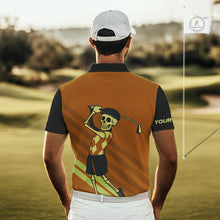 Load image into Gallery viewer, Funny argyle pattern Skull Golf Polo Shirts for men Custom mens golf attire, cool golf gifts | Orange NQS10656