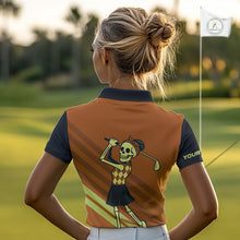 Load image into Gallery viewer, Funny argyle pattern Skull Women Golf Polo Shirt Custom ladies golf attire, cool golf gift | Orange NQS10656
