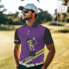 Load image into Gallery viewer, Funny argyle pattern Skull Golf Polo Shirts for men Custom mens golf attire, cool golf gifts | Purple NQS10657