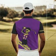 Load image into Gallery viewer, Funny argyle pattern Skull Golf Polo Shirts for men Custom mens golf attire, cool golf gifts | Purple NQS10657