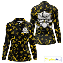 Load image into Gallery viewer, Black and Gold golf pattern Women golf polo shirts Custom best ladies golf wear, golfing gifts NQS10130