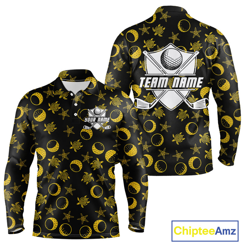 Black and Gold golf pattern Men golf polo shirts Custom best mens golf wear, personalized golf gifts NQS10130