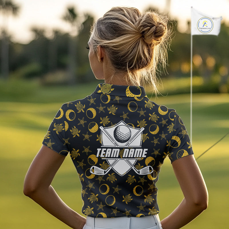 Black and Gold golf pattern Women golf polo shirts Custom best ladies golf wear, golfing gifts NQS10130