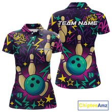 Load image into Gallery viewer, Custom purple graffiti pattern funny Bowling shirts for Women, bowling team league jerseys with Name NQS10270