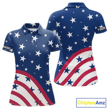 Load image into Gallery viewer, Red, White &amp; Blue stars pattern Women golf polo shirts Custom American Flag patriotic ladies golf top NQS10138