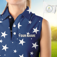 Load image into Gallery viewer, Red, White &amp; Blue stars pattern Women sleeveless polos Custom American Flag patriotic ladies golf top NQS10138
