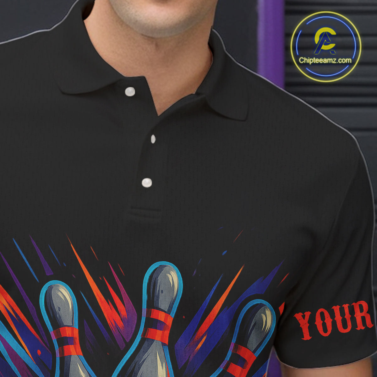 Funny Orange and Black Pumpkin Halloween Bowling Polo, 1/4 Zip Shirts For Men, Bowling Team Jersey NQS10470