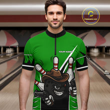 Load image into Gallery viewer, Funny Cowboy gun bowling ball and pins Bowling shirt for Men Custom bowling team jersey | Green NQS10691