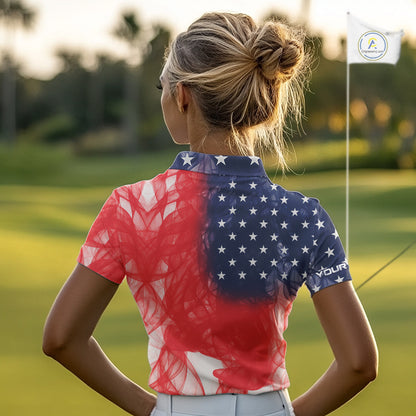 Custom Smoke American Flag Patriotic Golf Polo Shirt For Women, Personalized Ladies Golf top NQS10497