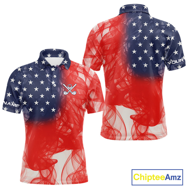 Custom Smoke American Flag Patriotic Golf Polo Shirt For Men, Personalized Mens Golf top NQS10497