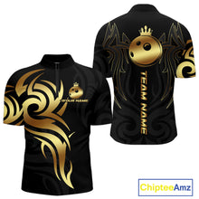 Load image into Gallery viewer, Black and Gold crown Bowling ball Polo, Quarter Zip Shirts for Men Custom Bowling Team jerseys NQS10499