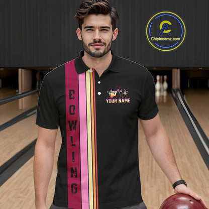 Black and Pink Retro Bowling Polo, Quarter Zip Shirts for Men Custom Team Bowling League Jerseys NQS10503