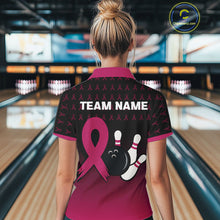 Load image into Gallery viewer, Black and Pink ribbon pattern Bowling shirts for Women Custom breast cancer bowling team jerseys NQS10158