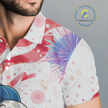 Load image into Gallery viewer, Funny Golf Ball Watercolor red, white and blue Mens golf polo shirts custom patriotic fun golf shirts NQS10293