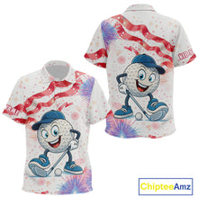 Load image into Gallery viewer, Funny Golf Ball Watercolor red, white and blue Kid golf polo shirt custom patriotic fun golf shirts NQS10293