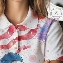 Load image into Gallery viewer, Funny Golf Ball Watercolor red, white and blue Women golf polo shirt custom patriotic fun golf shirts NQS10293