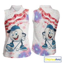 Load image into Gallery viewer, Funny Golf Ball Watercolor red, white and blue Sleeveless Polo Shirt custom patriotic fun golf shirts NQS10293