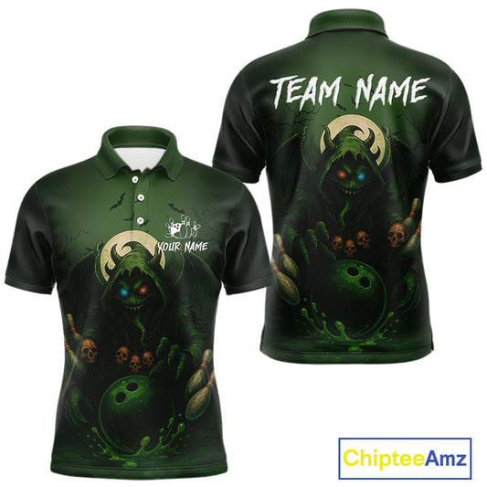 Personalized Green Reaper Skull Halloween Bowling Shirts For Men Custom Halloween Bowling Team jersey NQS10311