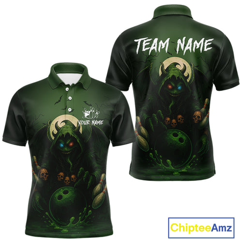 Personalized Green Reaper Skull Halloween Bowling Shirts For Men Custom Halloween Bowling Team jersey NQS10311