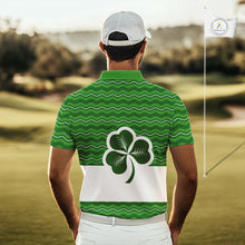 Load image into Gallery viewer, Green shamrock Lucky Mens polo golf shirts Custom St Patrick Day team golf jerseys NQS10508