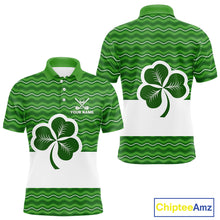 Load image into Gallery viewer, Green shamrock Lucky Mens polo golf shirts Custom St Patrick Day team golf jerseys NQS10508