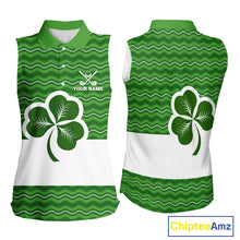 Load image into Gallery viewer, Green shamrock Lucky Sleeveless Polo golf shirts Custom St Patrick Day team golf jerseys NQS10508