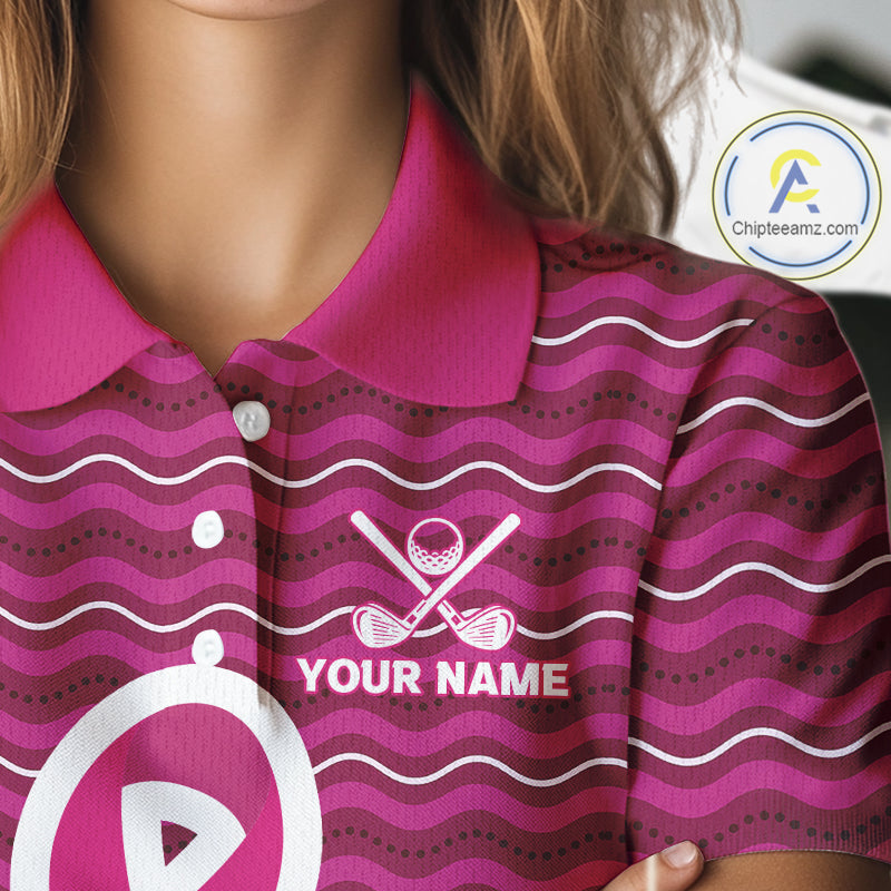 Pink ribbon Women polo golf shirts Custom Breast cancer awareness team golf attire for ladies NQS10509