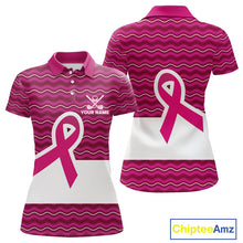 Load image into Gallery viewer, Pink ribbon Women polo golf shirts Custom Breast cancer awareness team golf attire for ladies NQS10509