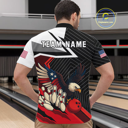 Black and Red American Flag Eagle Bowling Shirts for Men Custom patriotic Team Bowling League Jersey NQS10517
