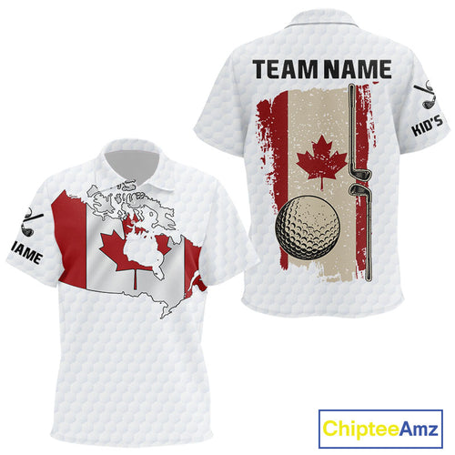 Personalized vintage Canadian Flag Kid golf polo shirts Custom Patriotic Golf outfit For Kid NQS10182