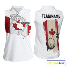 Load image into Gallery viewer, Personalized vintage Canadian Flag Women sleeveless polo shirt Custom Patriotic ladies Golf outfit NQS10182