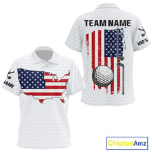 Load image into Gallery viewer, Personalized American Flag Kid golf polo shirts Custom Patriotic Golf outfit For Kid NQS10183