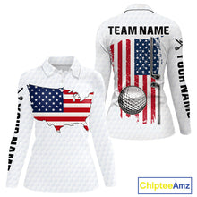 Load image into Gallery viewer, Personalized American Flag Women golf polo shirts Custom Patriotic Golf outfit For ladies NQS10183