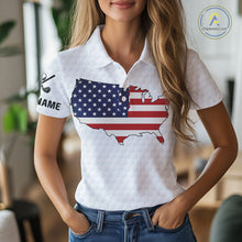 Load image into Gallery viewer, Personalized American Flag Women golf polo shirts Custom Patriotic Golf outfit For ladies NQS10183