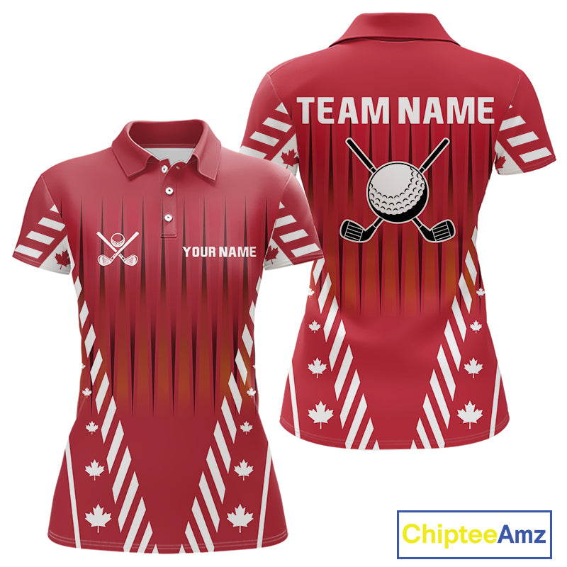 Red and White maple leaf Canadian Women golf polo shirt Custom Patriotic Golf attire For ladies NQS10185