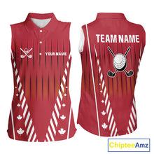 Load image into Gallery viewer, Red and White maple leaf Canadian Women sleeveless polo shirt Custom Patriotic Golf attire For ladies NQS10185