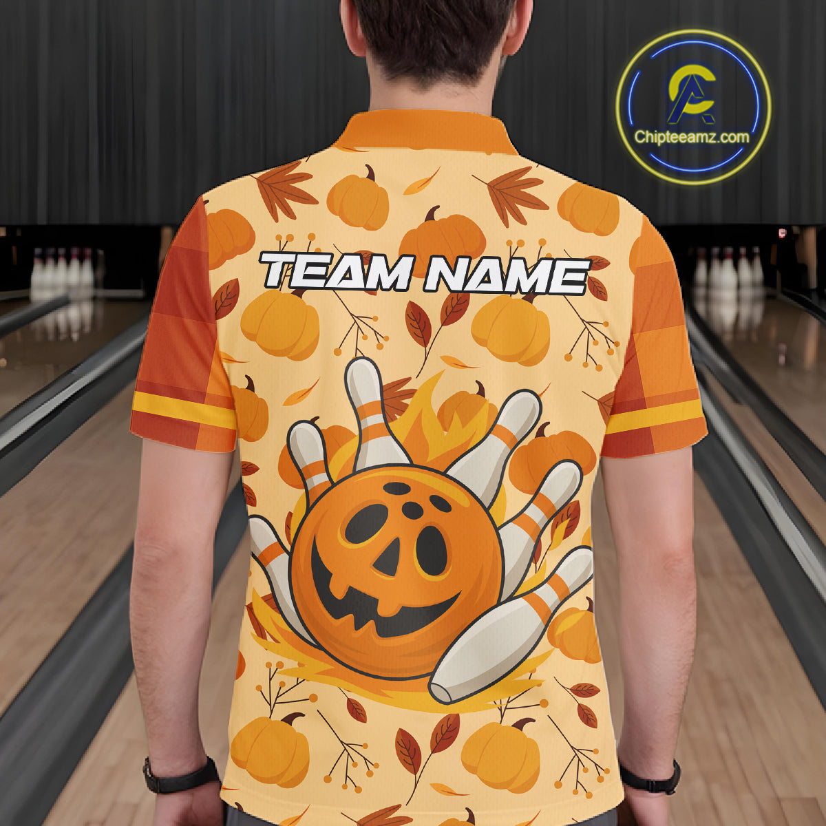 Funny Pumpkin Bowling Ball and pins Bowling Shirts for Men custom Halloween bowling team jerseys NQS10531