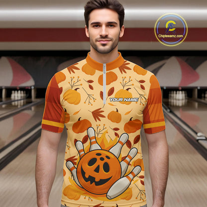 Funny Pumpkin Bowling Ball and pins Bowling Shirts for Men custom Halloween bowling team jerseys NQS10531