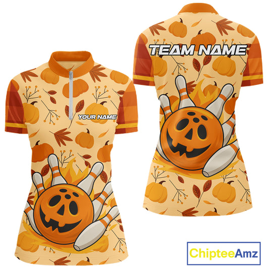 Funny Pumpkin Bowling Ball and pins Bowling Shirts for Women custom Halloween bowling team jerseys NQS10531